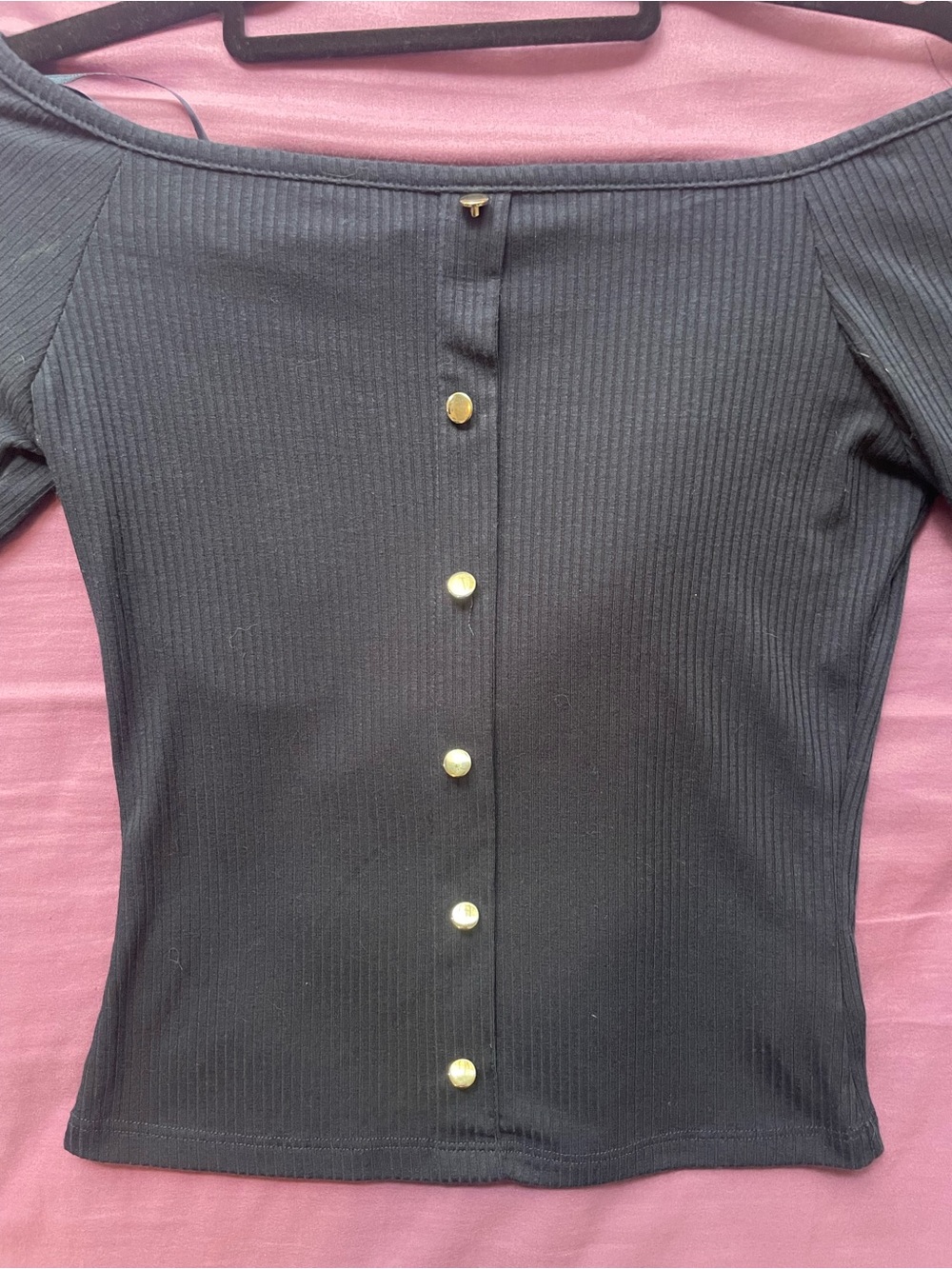 Streetwear Society Off-Shoulder Ribbed Button-Back Top - Blue